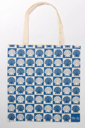 Blue Check Tote Bag Printed Shell Checkered