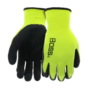 Boss Tactile Grip Series B31282-L Coated Gloves, L, Knit Wrist Cuff, Latex Coating, Polyester, Black/Hi-Viz Yellow :PR: QUANTITY: 1