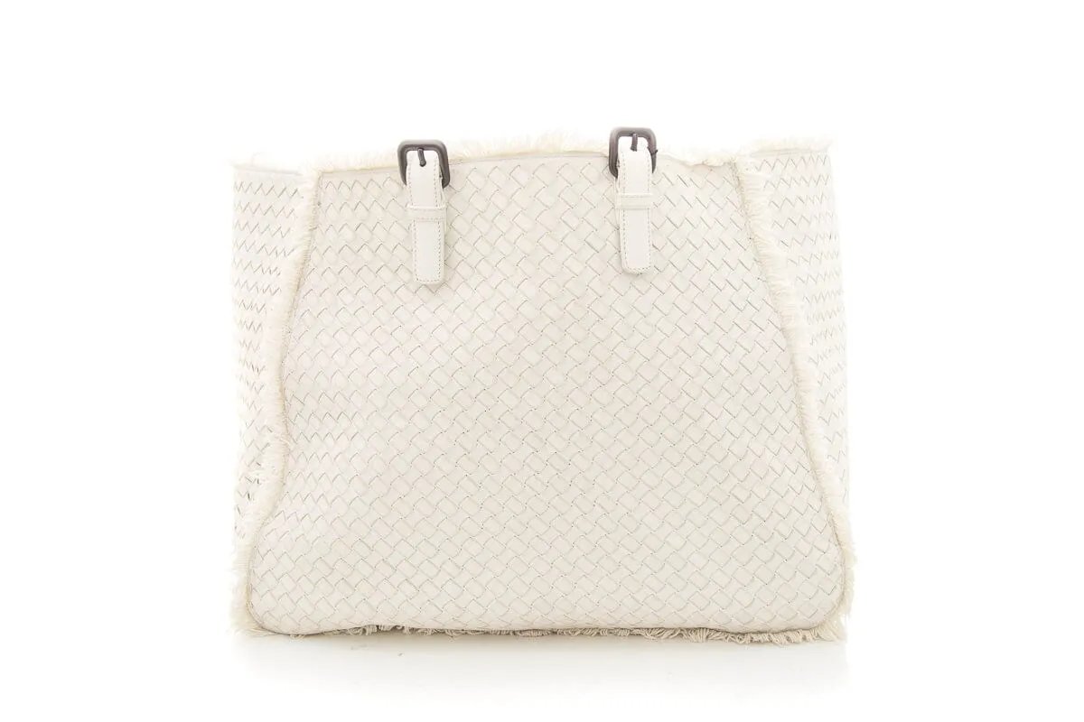 Bottega Veneta Large Fringe Off White Woven Tote