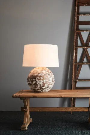 Boule Medium - Distressed White - Turned Wood Ball Table Lamp