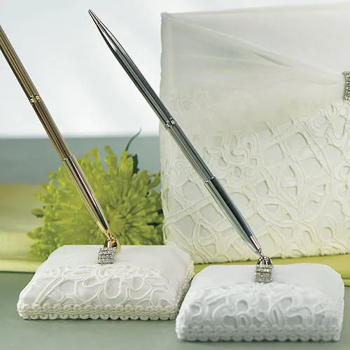 Bridal Tapestry Satin Wrapped Pen Set White