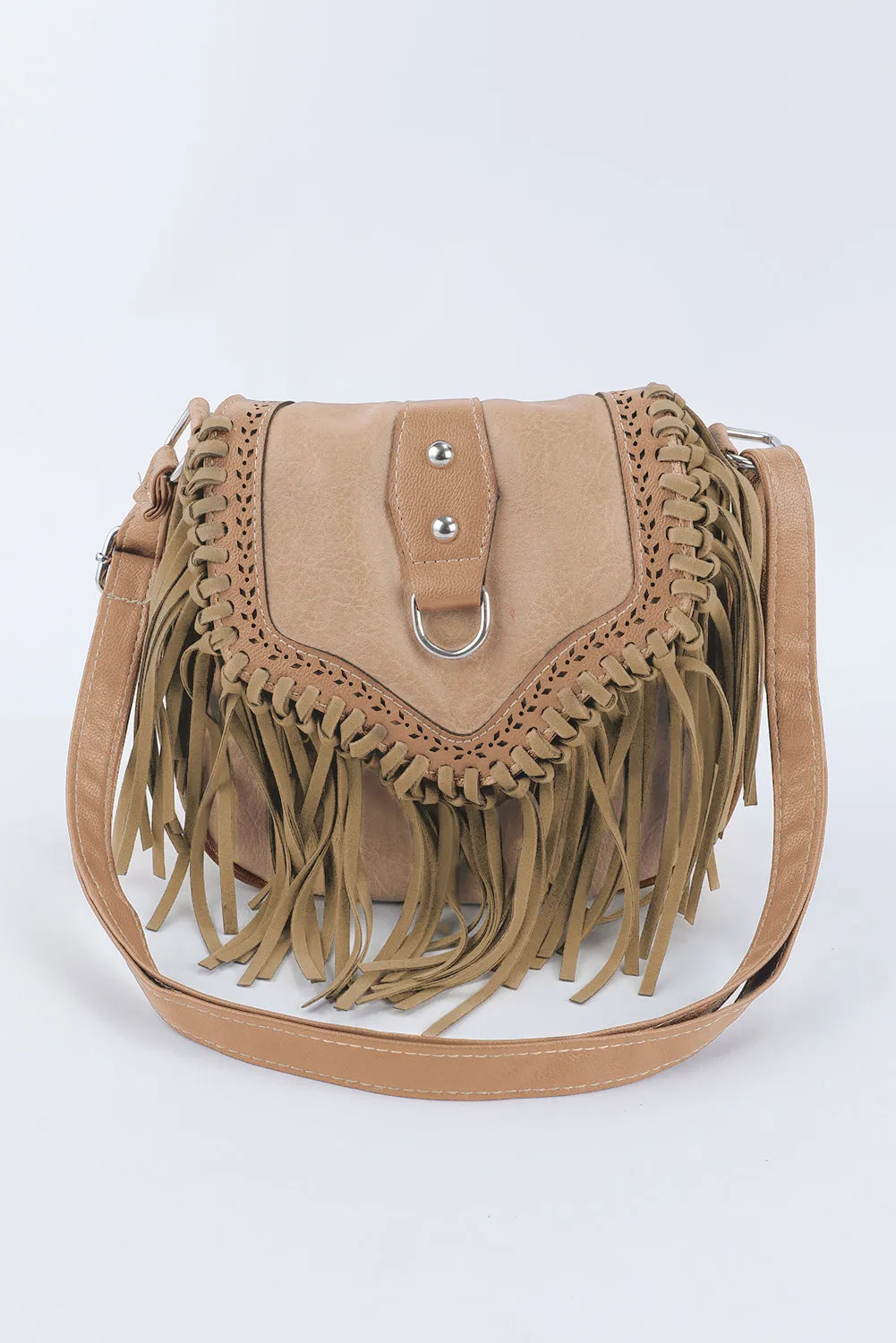 Brown boho fringe crossbody bag