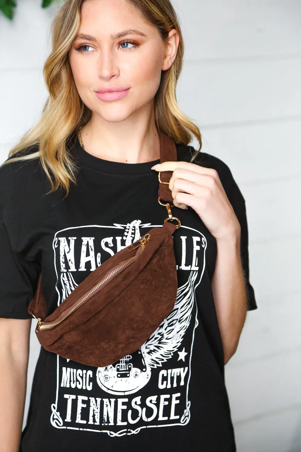 Brown Vegan Suede Sling Fringe Fanny Pack/Crossbody