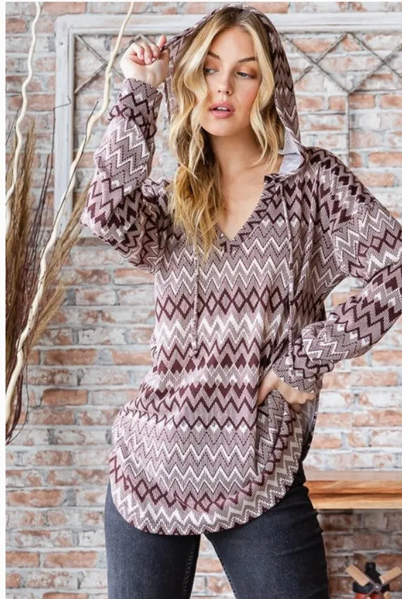 Brown Zig Zag Hoodie - #6060-6065