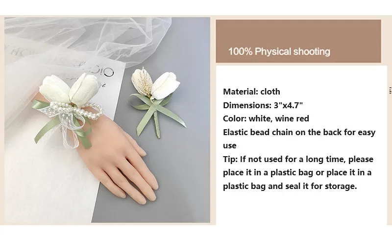 Bulk Romantic Marsala Artificial Flowers Velvet Tulips Wrist Corsage for Wedding Party Favors Wholesale