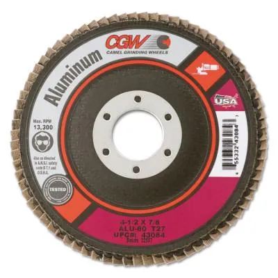 CGW Abrasives Aluminum Reg T27 Flap Disc, 4 1/2",60 Grit,5/8-11 Arbor,13,300 rpm, 43094