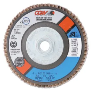 CGW Abrasives Flap Discs, A3 Aluminum Oxide, XL, 4 1/2 in, 80 Grit, 5/8 Arbor, 13,300 rpm, T29, 39475