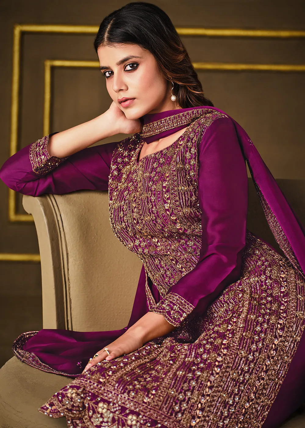 Charming Purple Two Tone Georgette Party Wear Salwar Suit