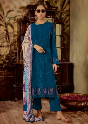 Charming Teal Blue Parsi Style Embroidered Festive Salwar Suit