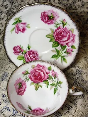 CHARMING Vintage Teacup and Saucer Royal Standard English Bone China Lush Pink Roses Orleans Rose Vintage Cup and Saucer Tea Time China Collectible Cups and Saucers