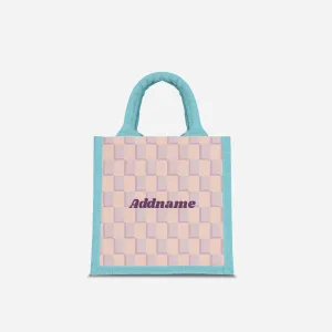 Checkered Series Half Lining Lunch Bag  - Purple Light Blue