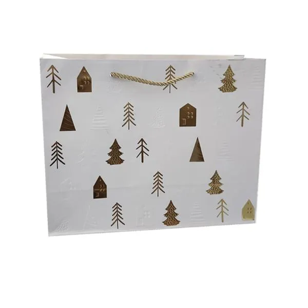 Christmas Gold Trees Landscape Gift Bag - 32cm x 26cm x 10cm