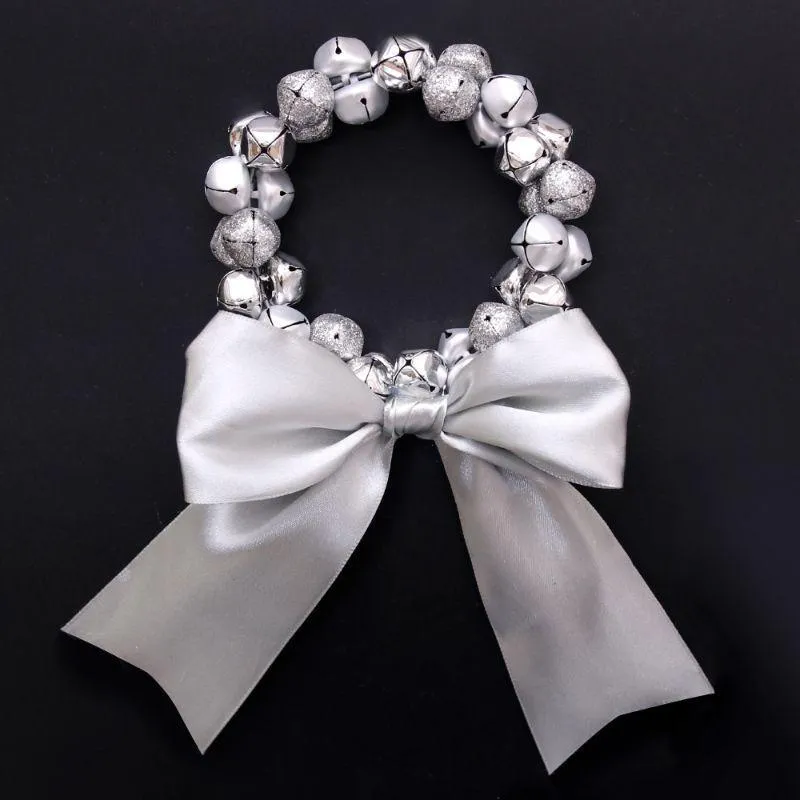 Christmas Silver Bell Wreath with Ribbon - 10cm