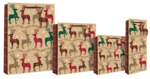 Christmas Tartan Reindeer Design Gift Bottle Bag - Red & Green Check