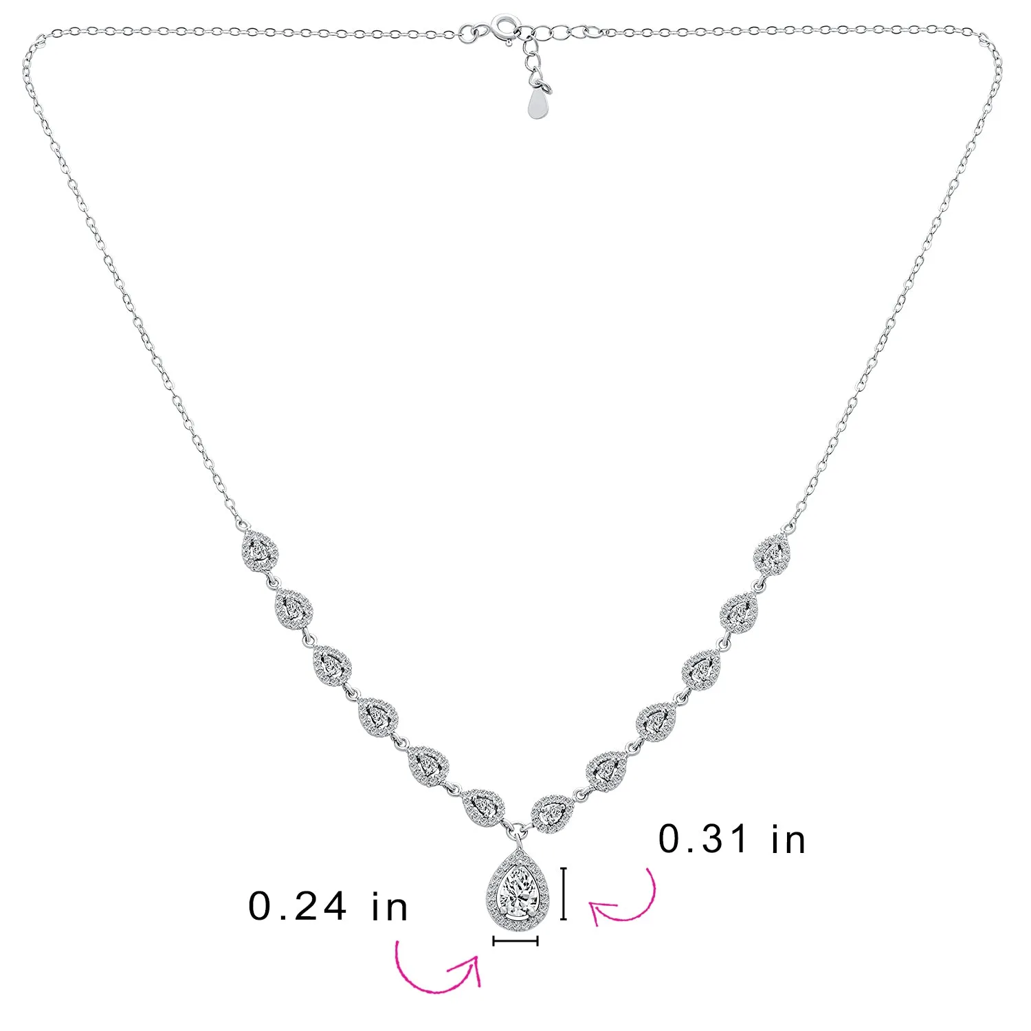 Classic Bridal Teardrop Halo CZ V Collar Necklace in Sterling Silver