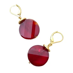 Coin Crystal Earrings - Red