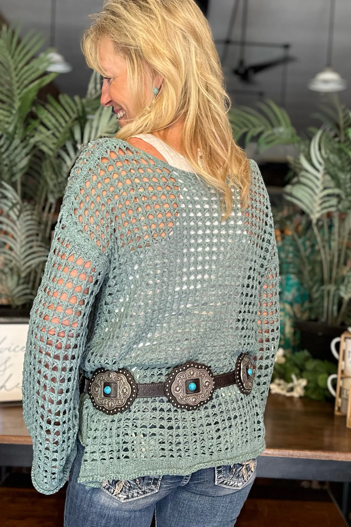 Crochet Mesh Top with Bell Sleeves by POL