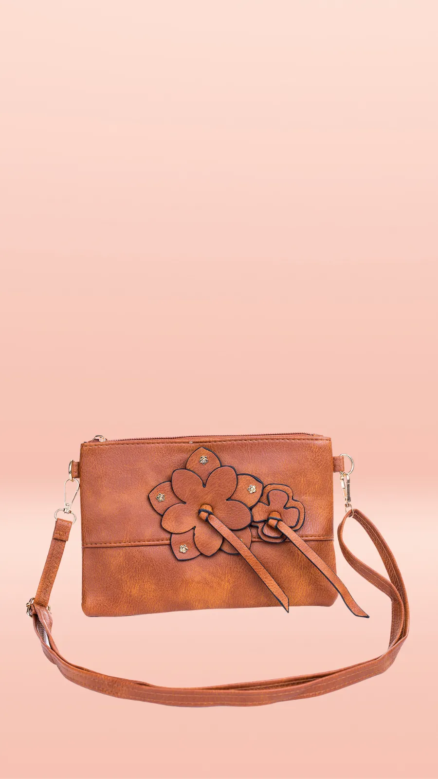 Crossbody Bag - Flower Zip - Tan