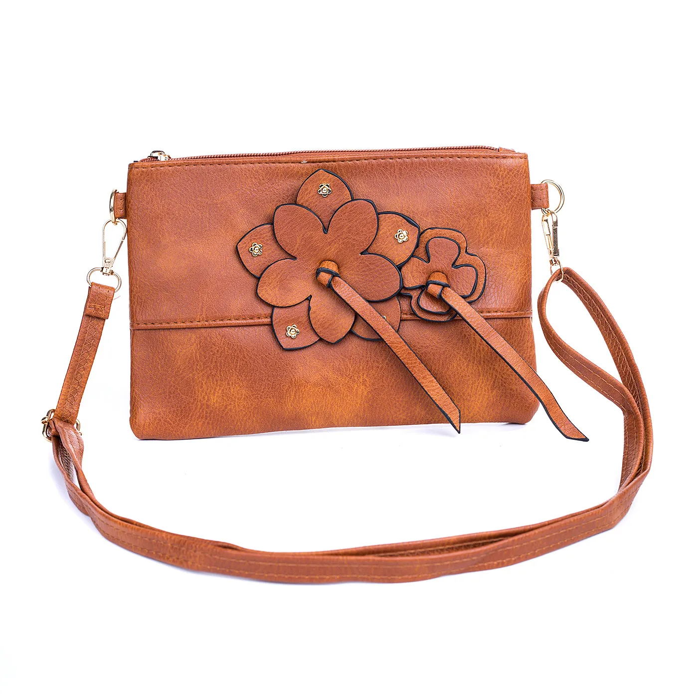 Crossbody Bag - Flower Zip - Tan