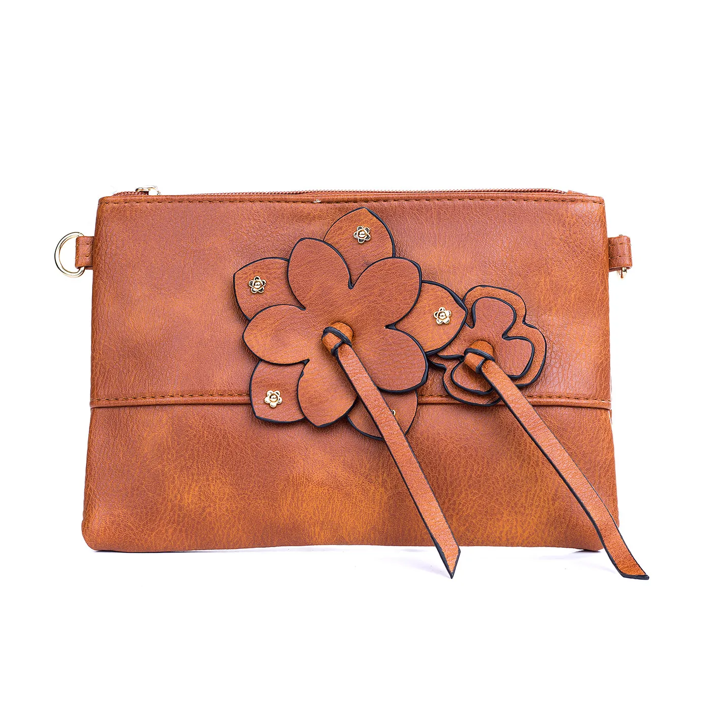 Crossbody Bag - Flower Zip - Tan