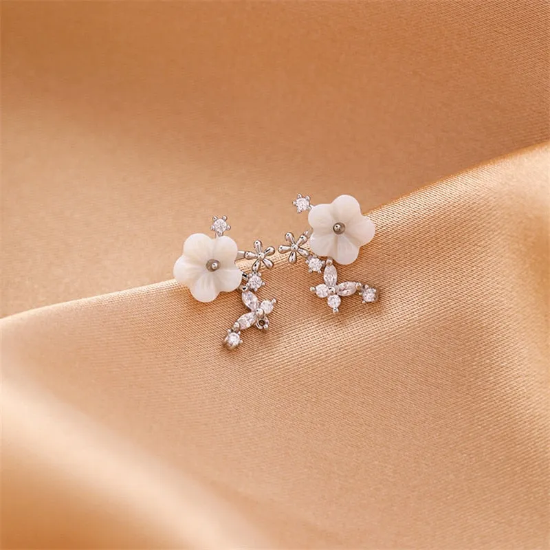 Crystal-Encrusted Floral Water Droplet Stud Earrings