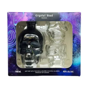 Crystal Head Black Onyx Vodka Gift Set With 2 Skull Cocktail Glasses