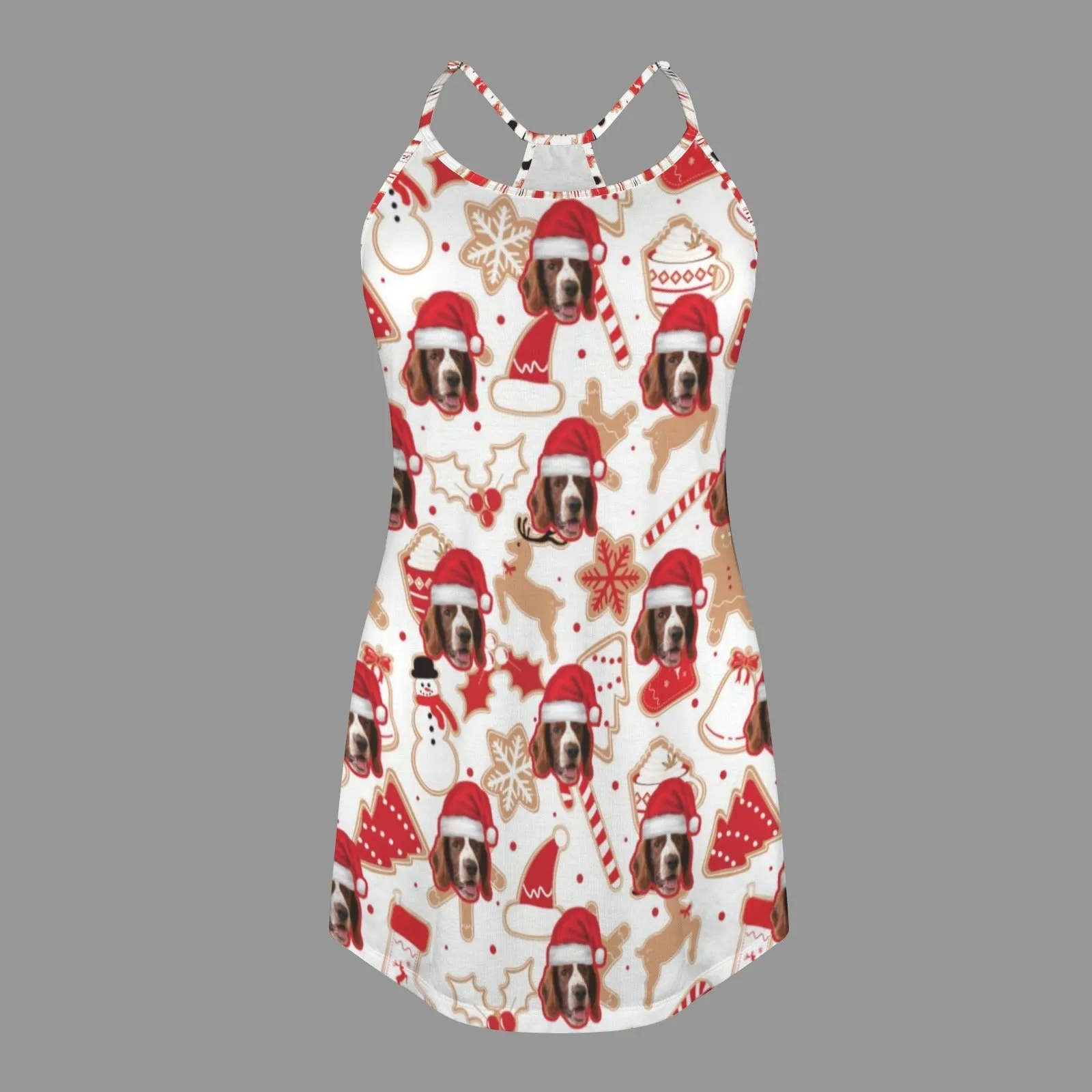 Custom Face Christmas Hat Cami Racerback Nightgown Women's Sleeveless Nightdresses