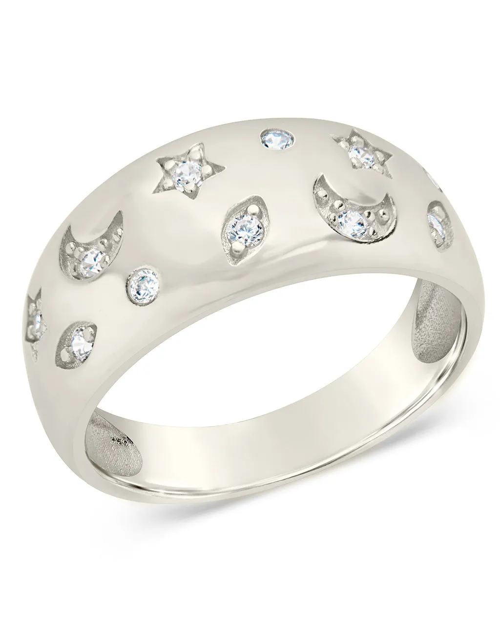 CZ Star and Crescent Bezel Dome Band Ring by Sterling Forever