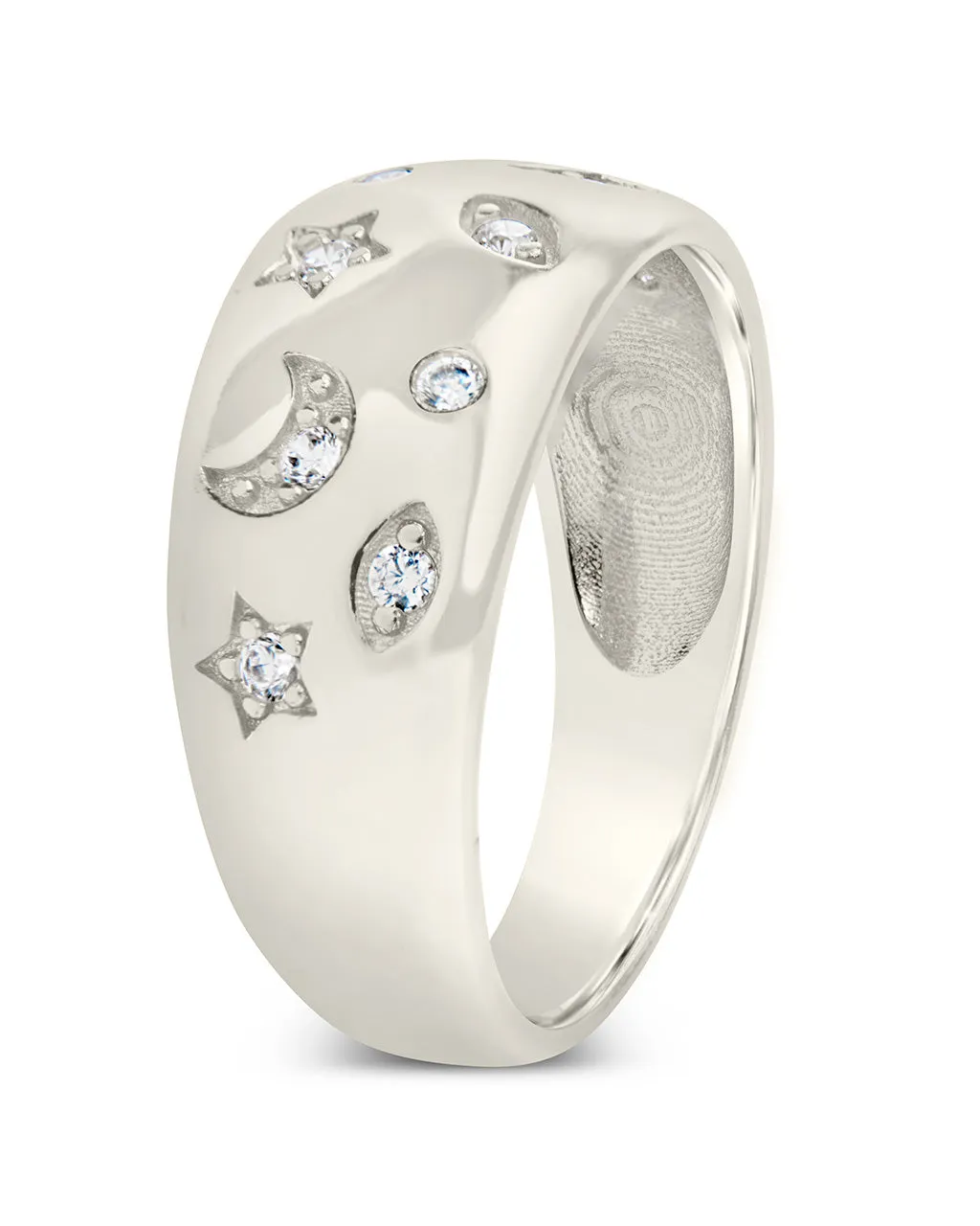 CZ Star and Crescent Bezel Dome Band Ring by Sterling Forever