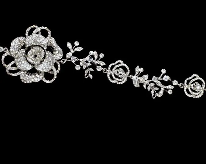 Dainty Antique Inspired Crystal Rose Bridal Hair Vine