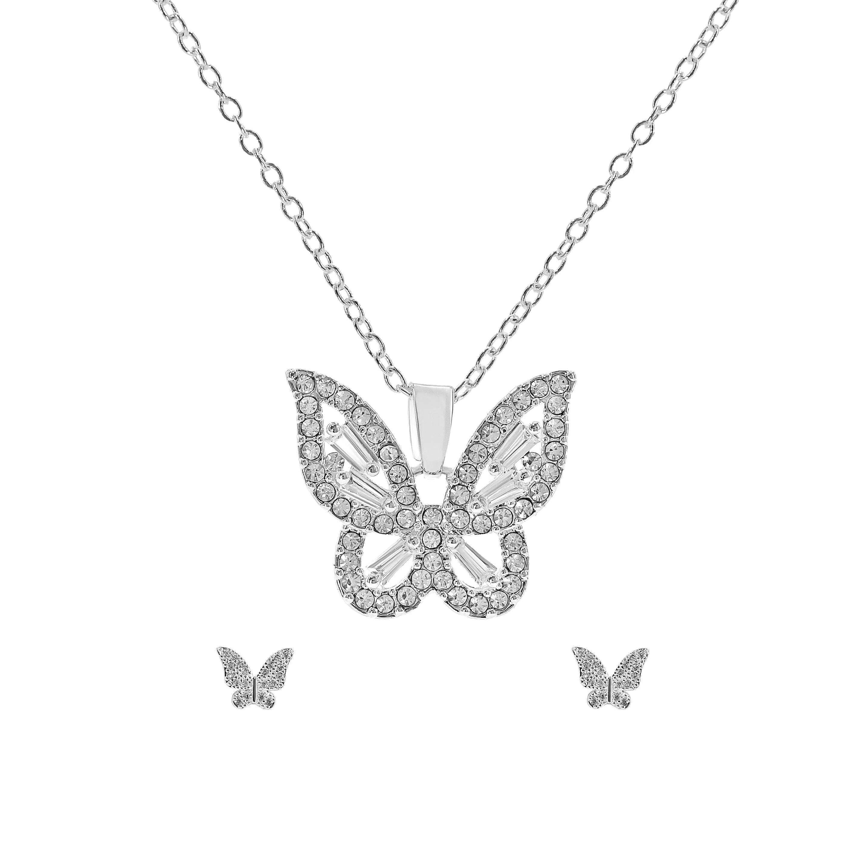 Danecraft Cubic Zirconia Butterfly Pendant Necklace & Earrings Set