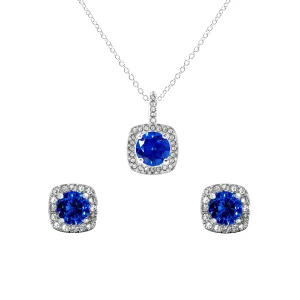 Danecraft Cubic Zirconia Cushoin Cut Pendant Necklace & Earrings Set