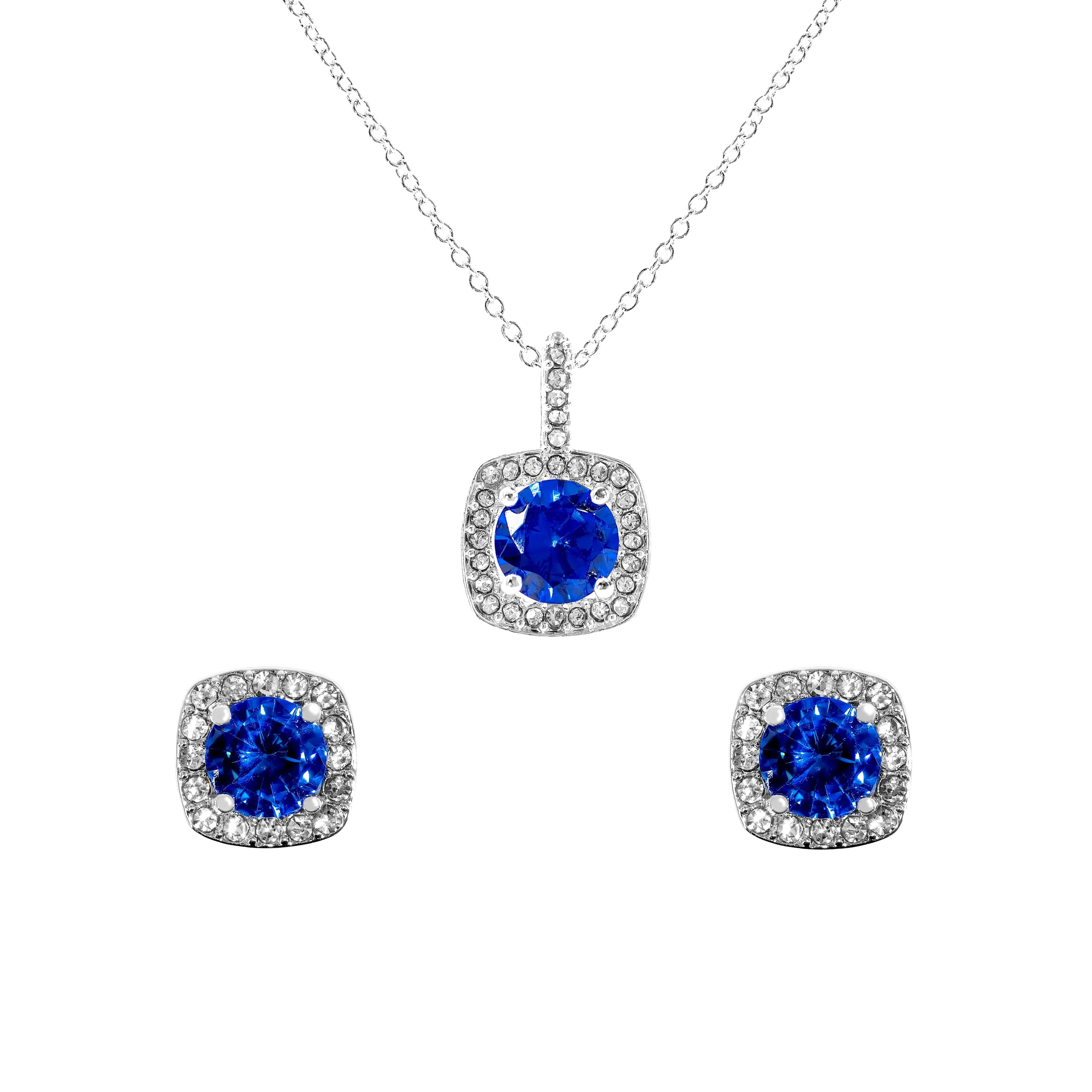 Danecraft Cubic Zirconia Cushoin Cut Pendant Necklace & Earrings Set