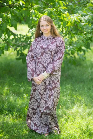 Dark Brown Charming Collars Style Caftan in Damask Pattern