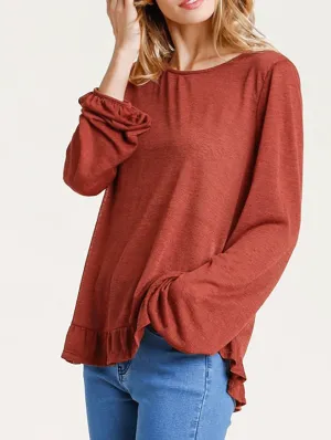 Darling Delight Ruffle Long Sleeve in Brick