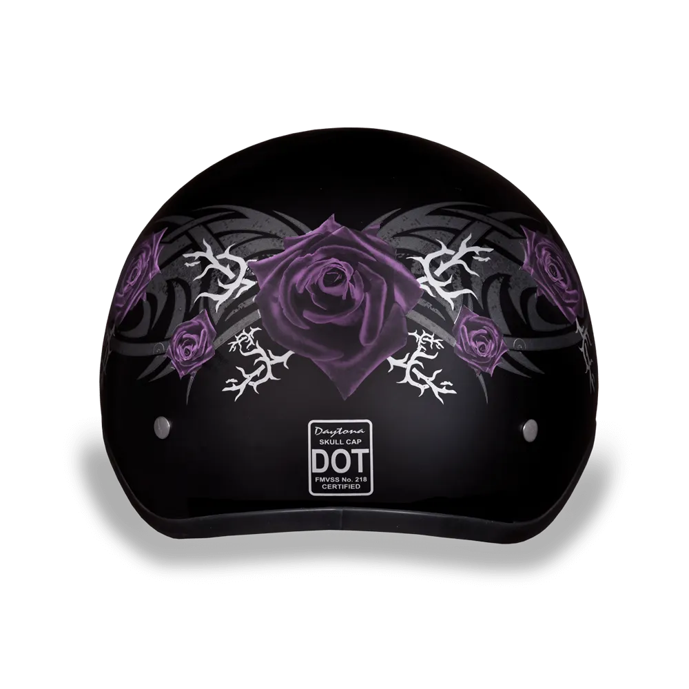 Daytona D.O.T Skull Cap Motorcycle Helmet Purple Rose