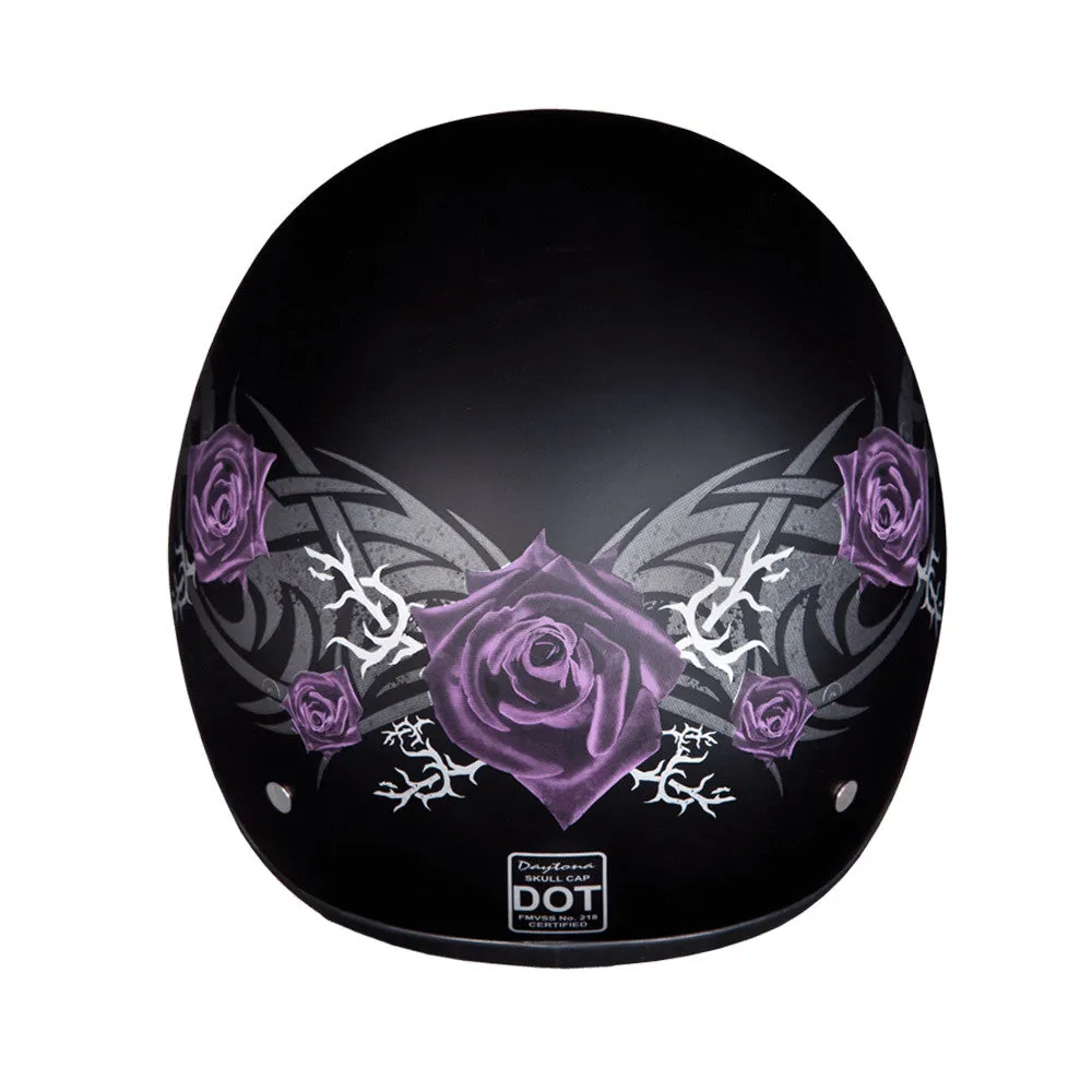 Daytona D.O.T Skull Cap Motorcycle Helmet Purple Rose