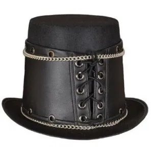 Deluxe Black Leather Steampunk Hat