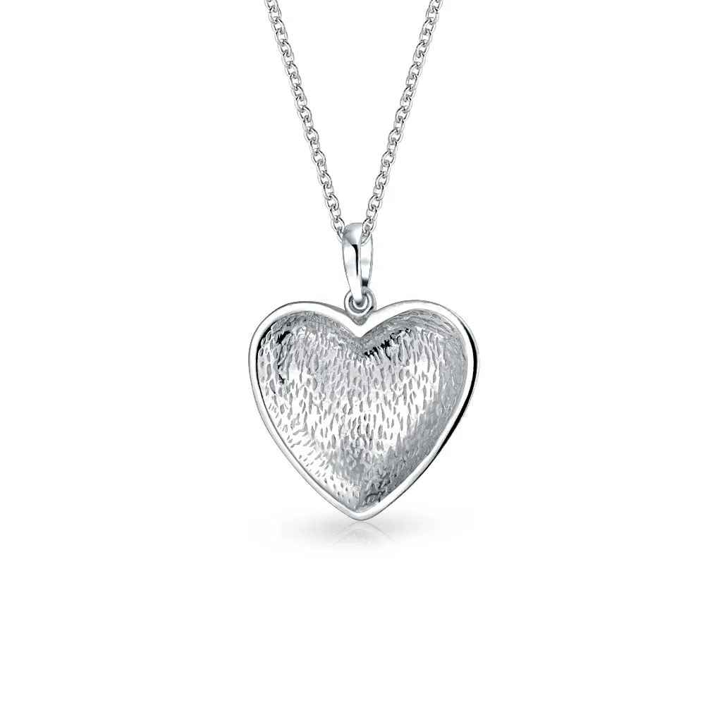 Dog Cat Heart Shape Pendant Necklace with Black Puppy Paw Prints in Sterling Silver