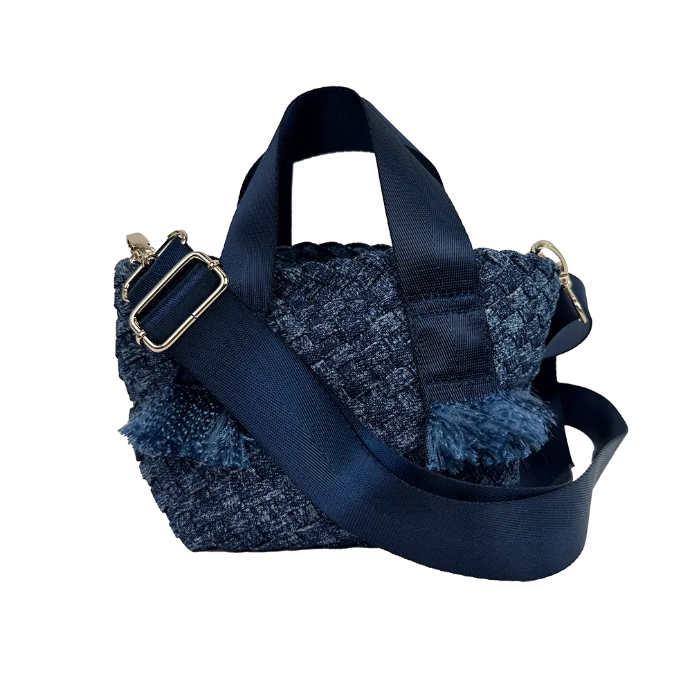 Dora Small Woven Denim Tote w/ Crossbody Strap