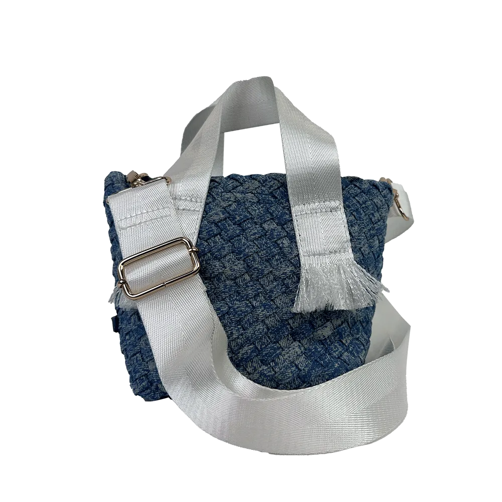 Dora Small Woven Denim Tote w/ Crossbody Strap