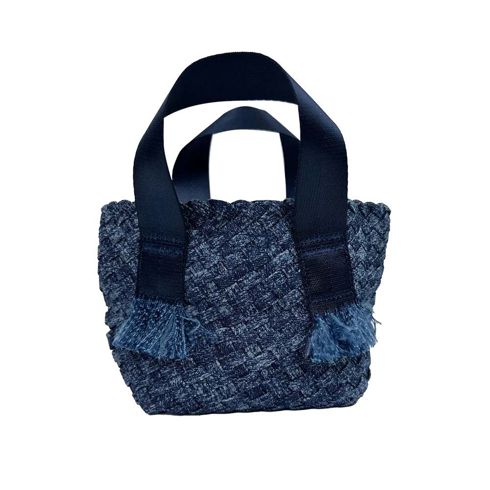 Dora Small Woven Denim Tote w/ Crossbody Strap