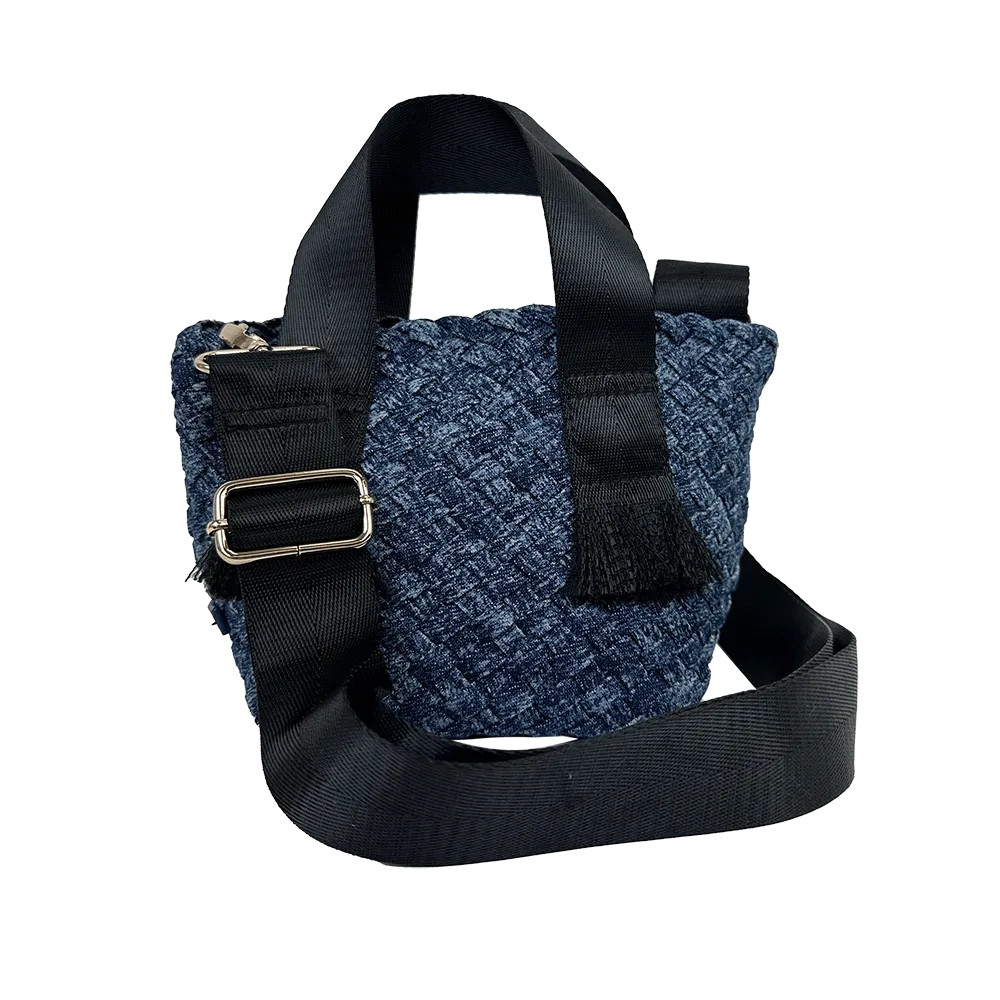 Dora Small Woven Denim Tote w/ Crossbody Strap