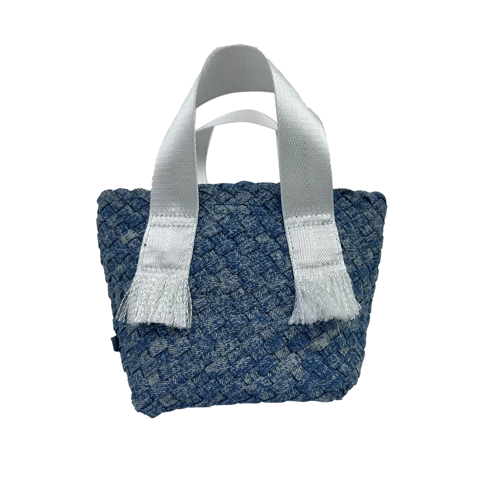 Dora Small Woven Denim Tote w/ Crossbody Strap