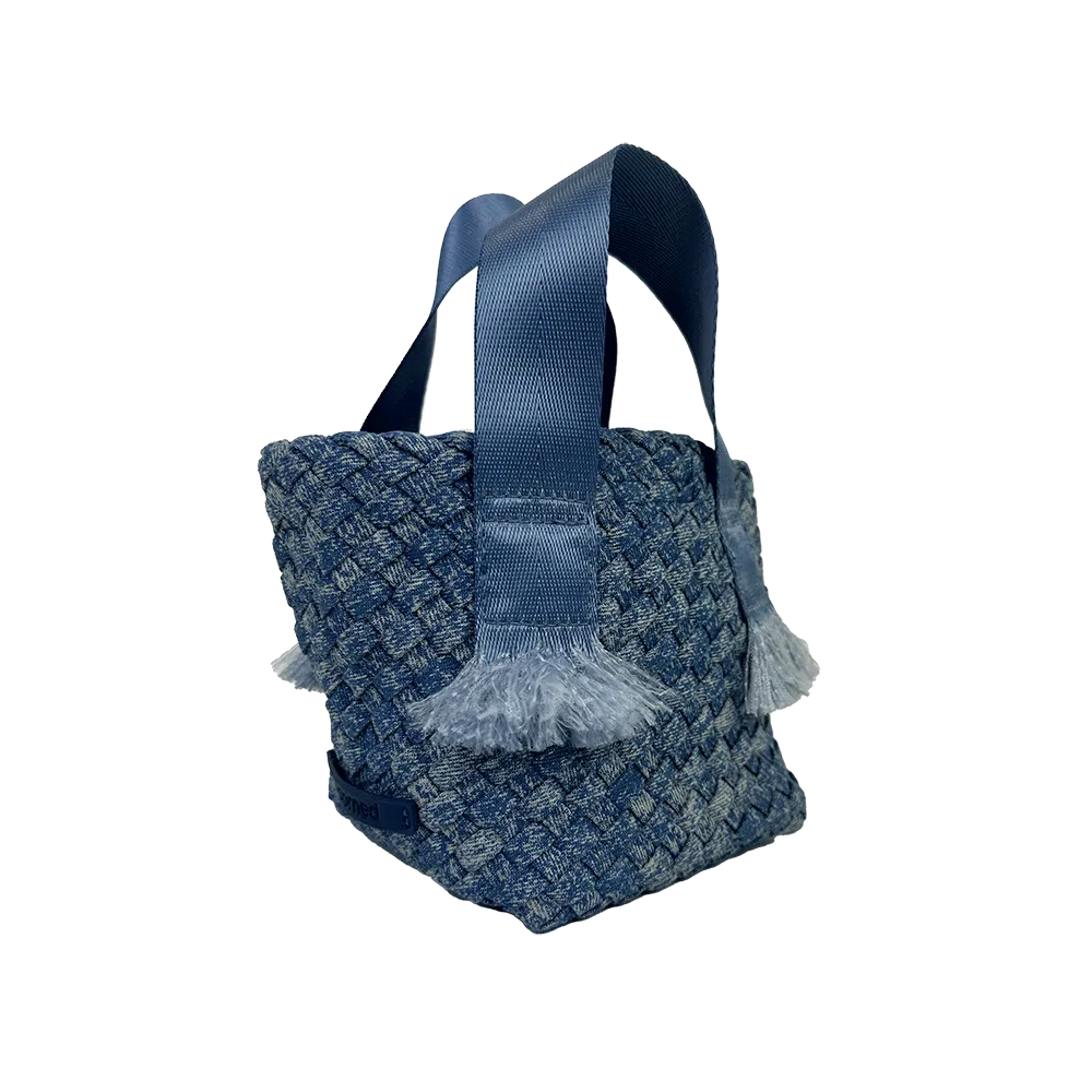 Dora Small Woven Denim Tote w/ Crossbody Strap