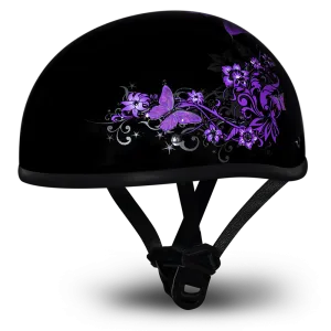 D.O.T Daytona Skull Cap Motorcycle Helmet with Butterfly