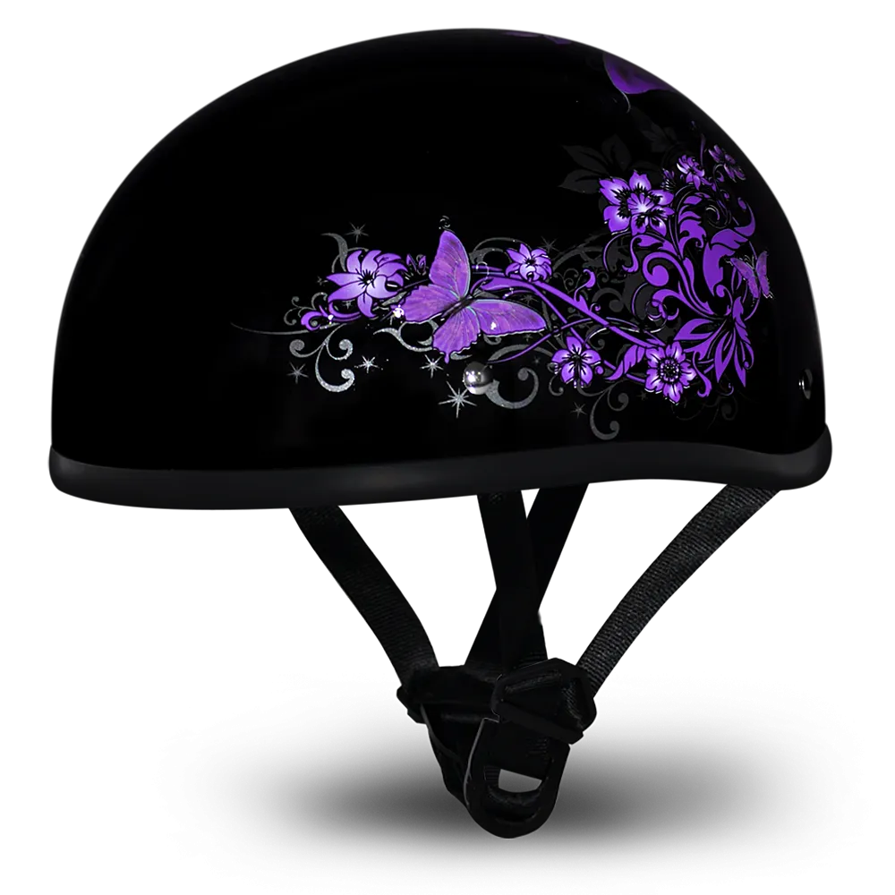 D.O.T Daytona Skull Cap Motorcycle Helmet with Butterfly