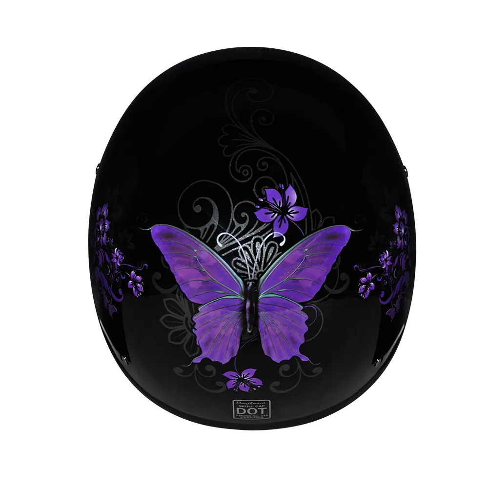 D.O.T Daytona Skull Cap Motorcycle Helmet with Butterfly