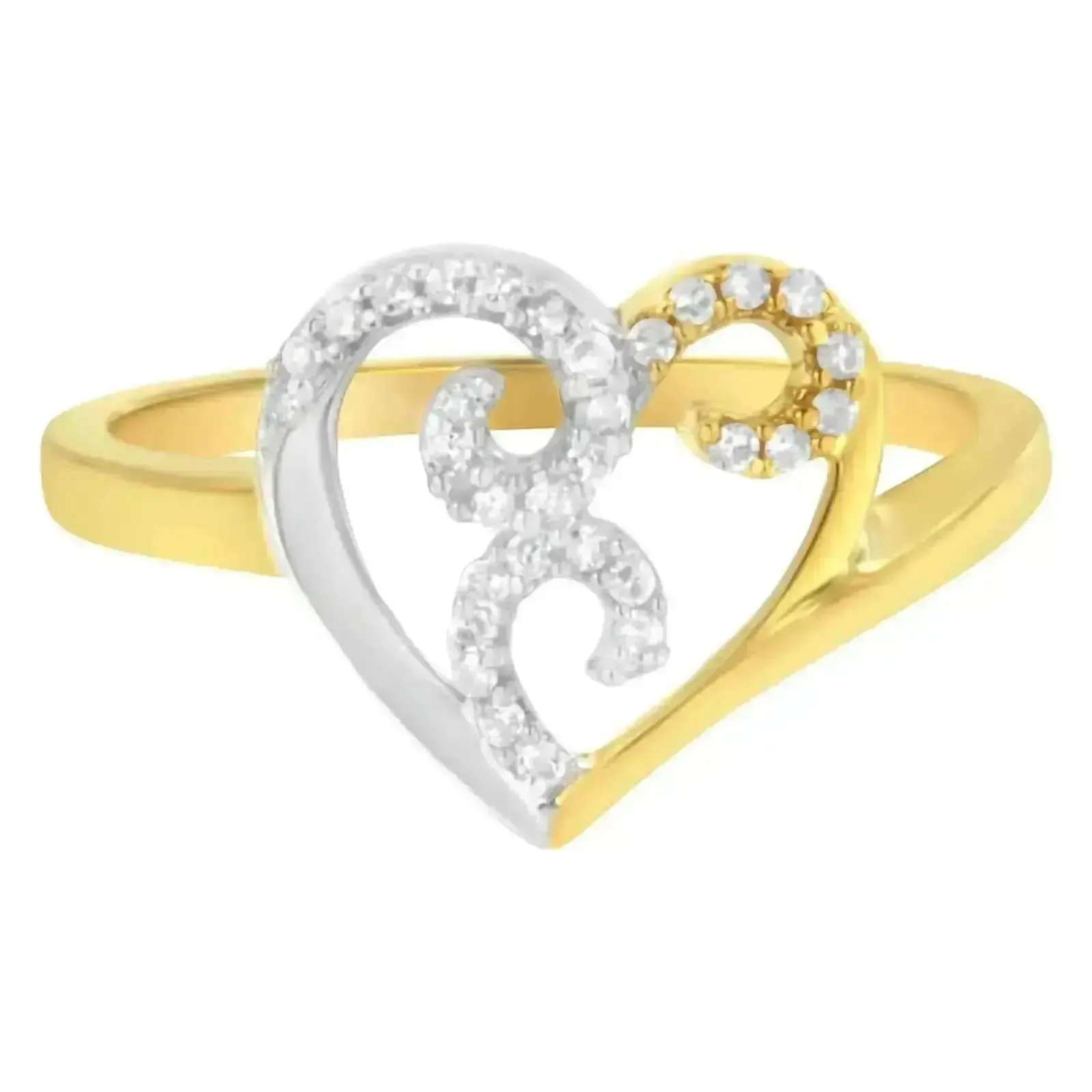 Elegant Heart Cluster 10K Two-Tone Gold Diamond Ring with .15 Cttw Sparkle, Size 7