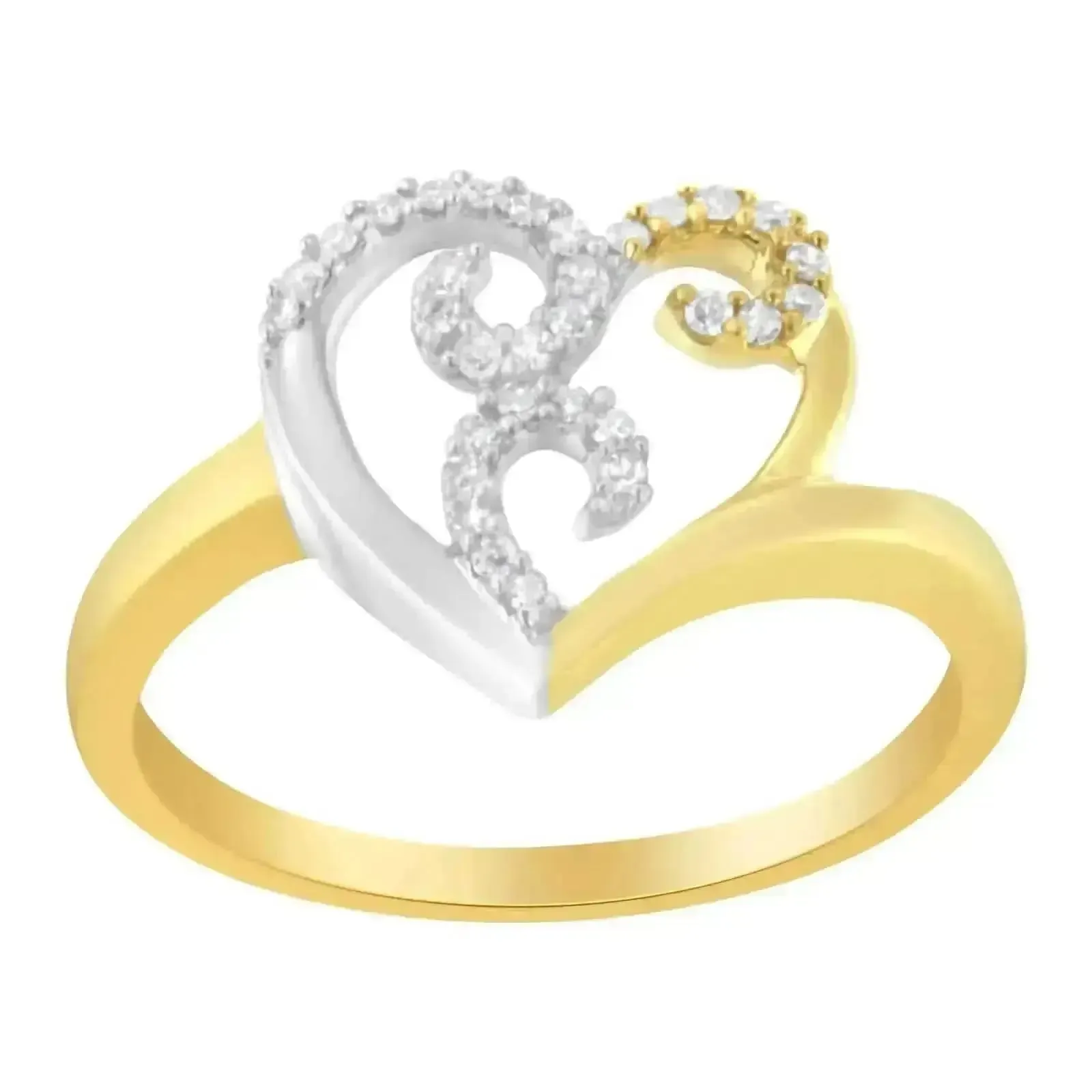 Elegant Heart Cluster 10K Two-Tone Gold Diamond Ring with .15 Cttw Sparkle, Size 7